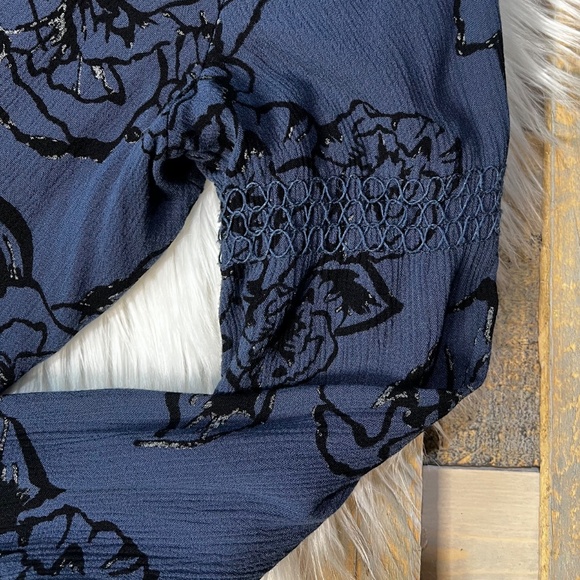 Like New ✵☽Free People☾✵ Navy Blue + Black Floral Swing Tunic Mini Dress | Small - Picture 10 of 14